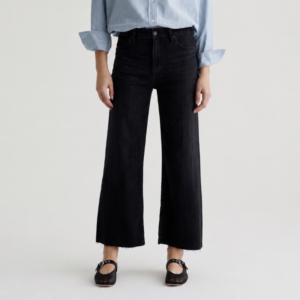 AG‎ Saige Wide Leg Crop High Rise Jeans Faded Black Gasgow Size 25